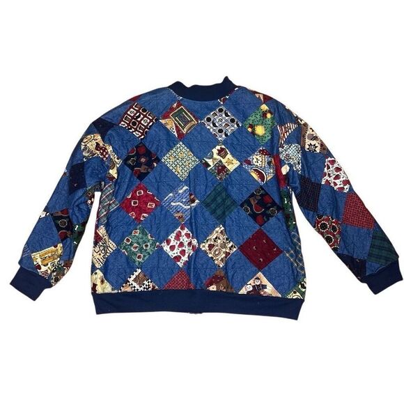 American Vintage 80s Handmade Quilt Patchwork Granny Bomber Jacket - Picture 3 of 5